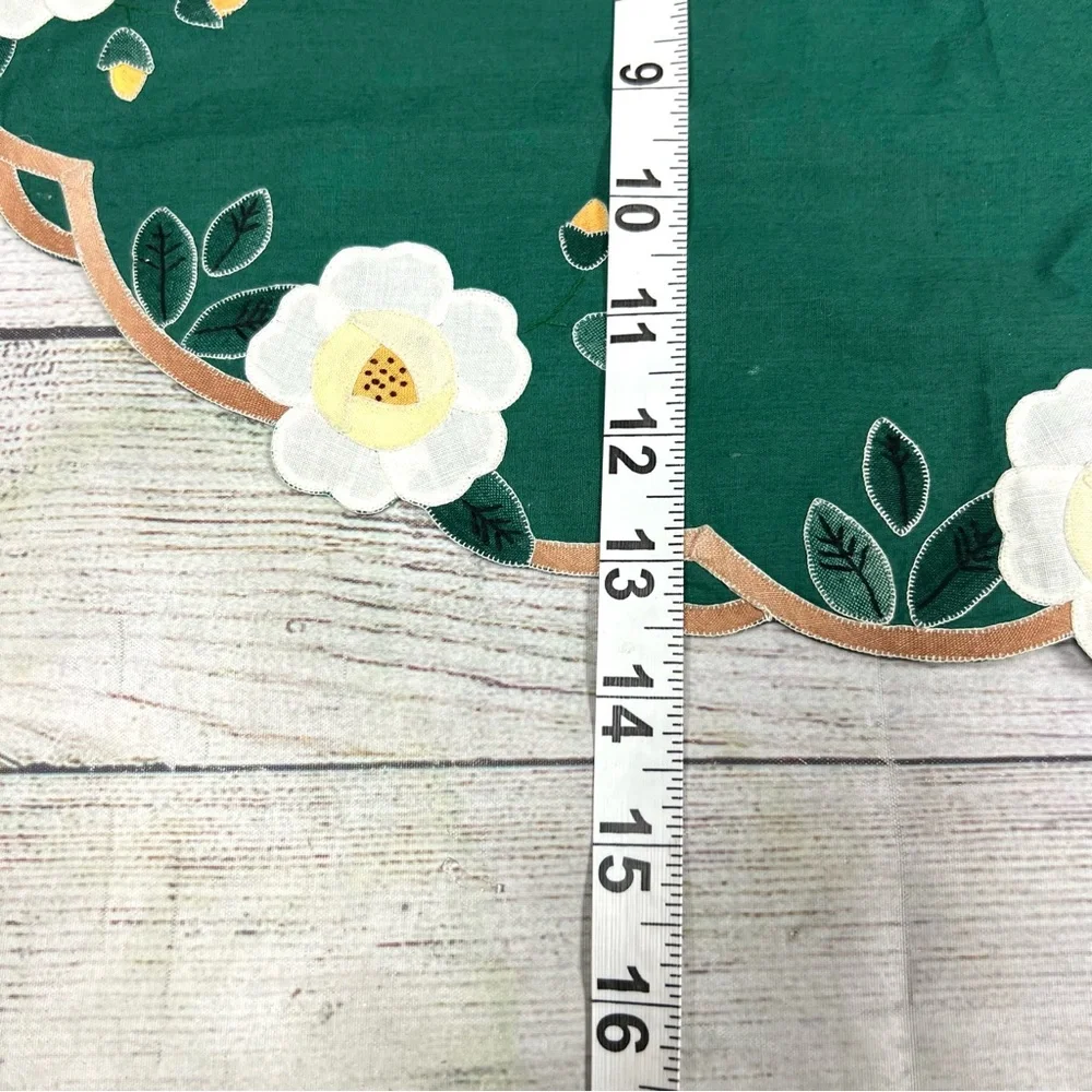 Vintage Placemats Green Blue Red Embroidered Linen Fabric Floral Lot of 6 Boho